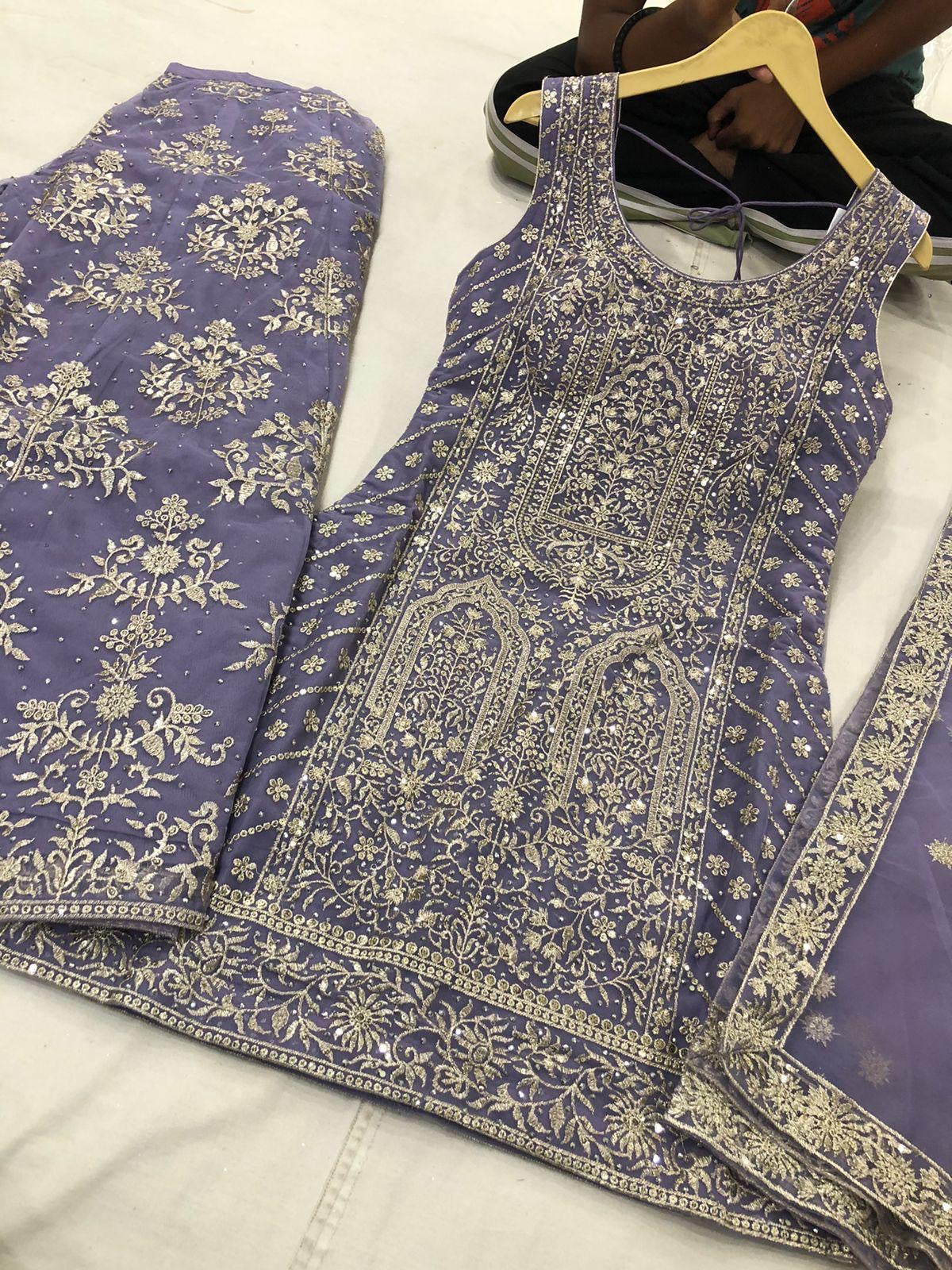 Dazzling Heavily Embroidered Palazzo Set