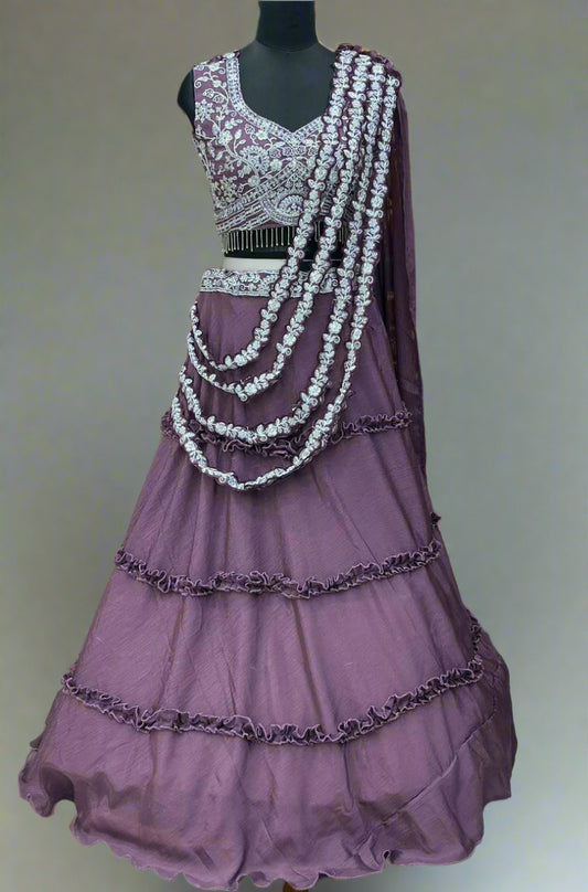 Floral Frilled Embroidered Lehenga Choli Set – Elegance in Every Layer ✨