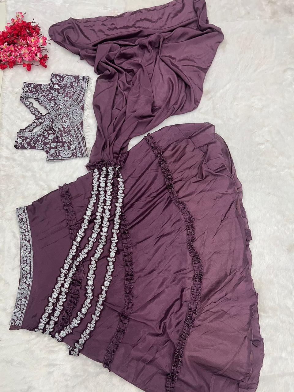 Floral Frilled Embroidered Lehenga Choli Set – Elegance in Every Layer ✨