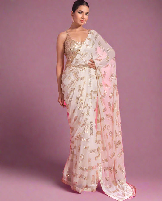 Brick Pattern Sequins Saree