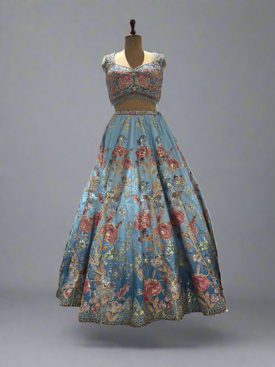 Garden of Starlight – Sky Blue Silk Lehenga Set