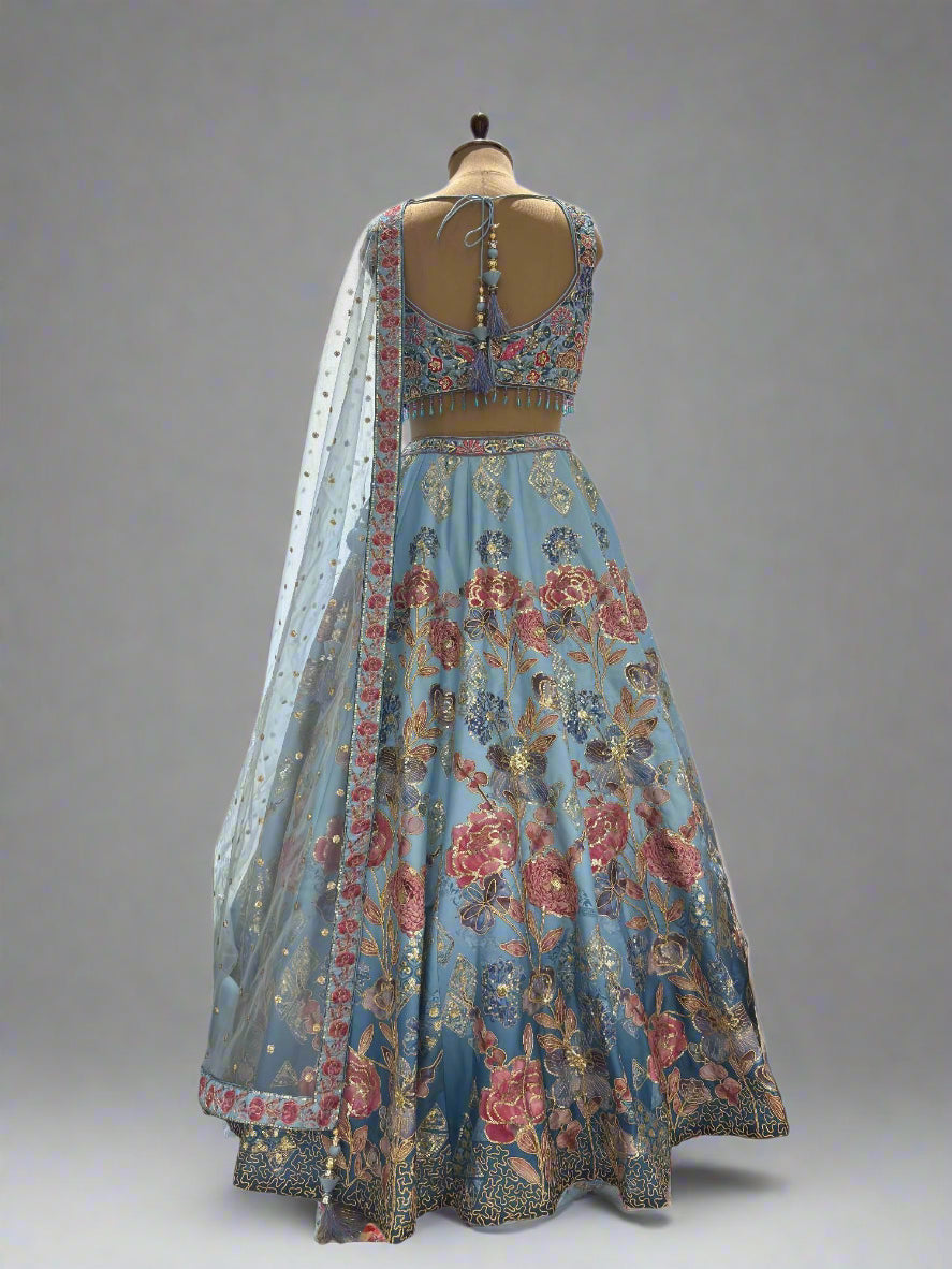 Garden of Starlight – Sky Blue Silk Lehenga Set