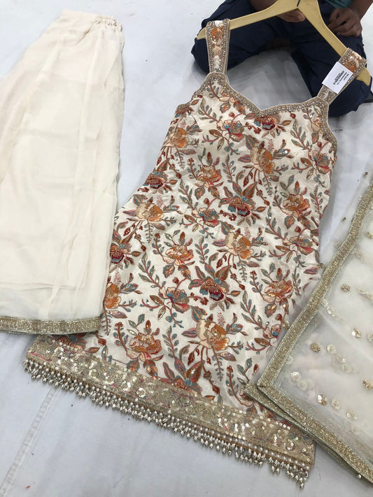 Floral Printed Silk Palazzo Set