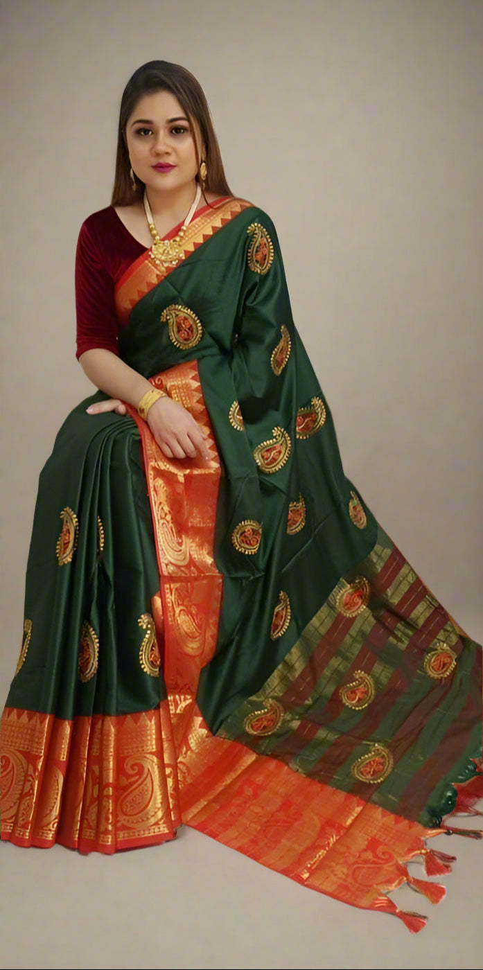 Paisley Embroidered Contrast Saree