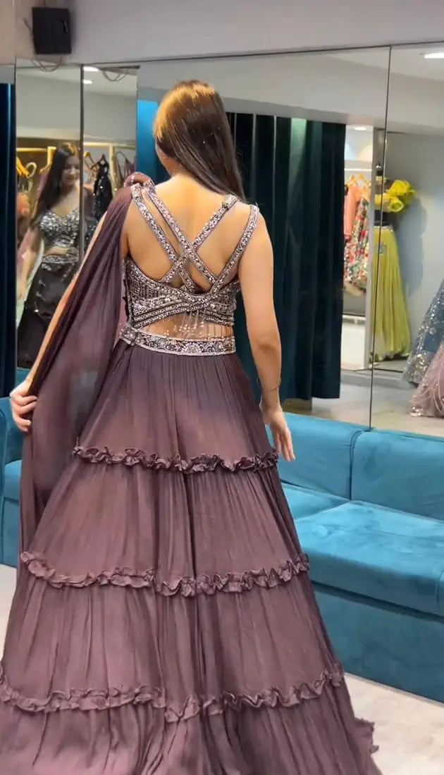 Floral Frilled Embroidered Lehenga Choli Set – Elegance in Every Layer ✨