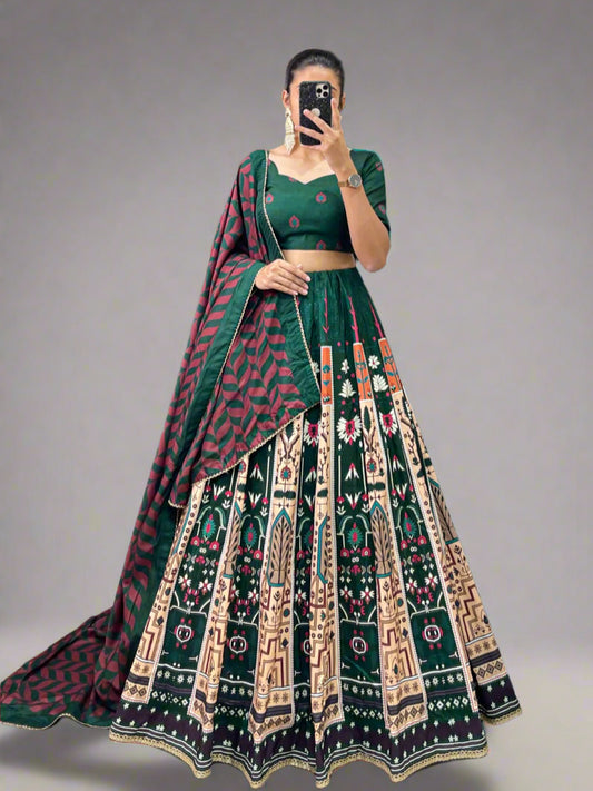 Elegant Printed Vaishali Silk Lehenga Set