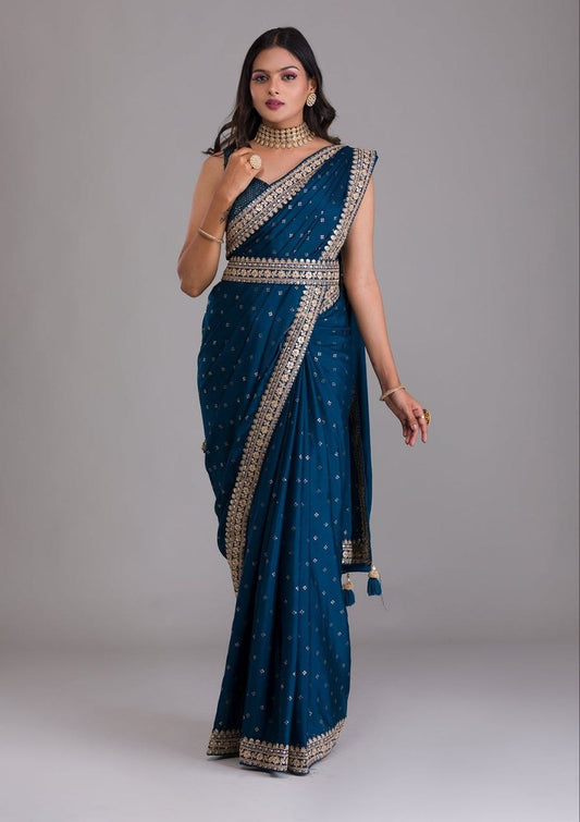 Zomato Silk Saree with Gold Embroidery & Sequins
