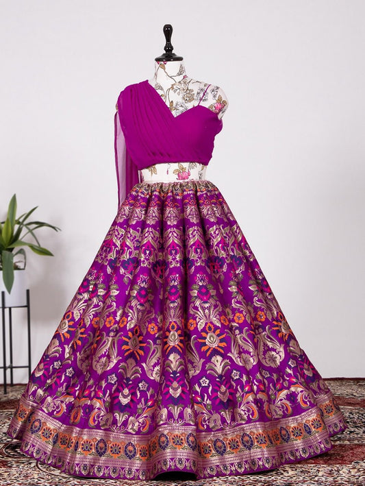 Banarasi Silk Semi-Stitched Lehenga Set