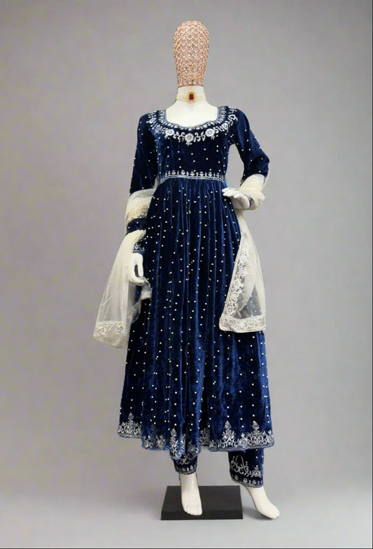 Blue Viscose Anarkali Suit