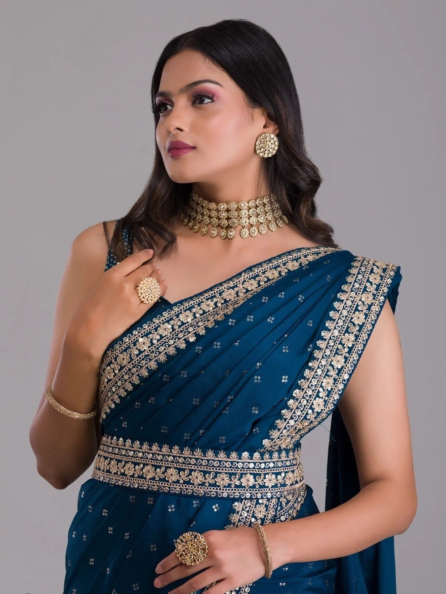 Zomato Silk Saree with Gold Embroidery & Sequins