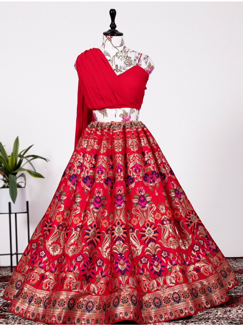 Banarasi Silk Semi-Stitched Lehenga Set