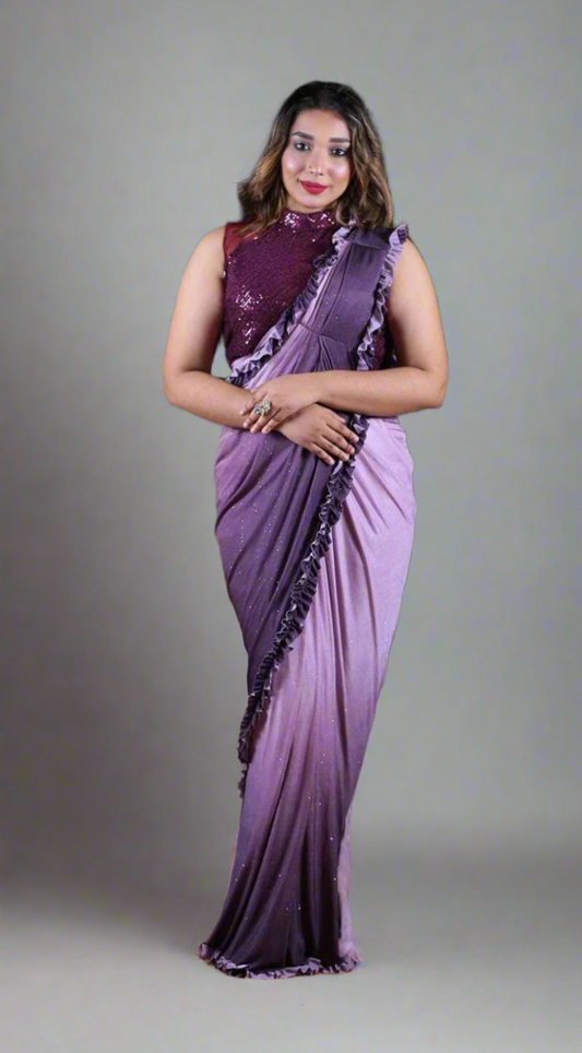 Purple Ombre Stretch Saree (Ready-Made)