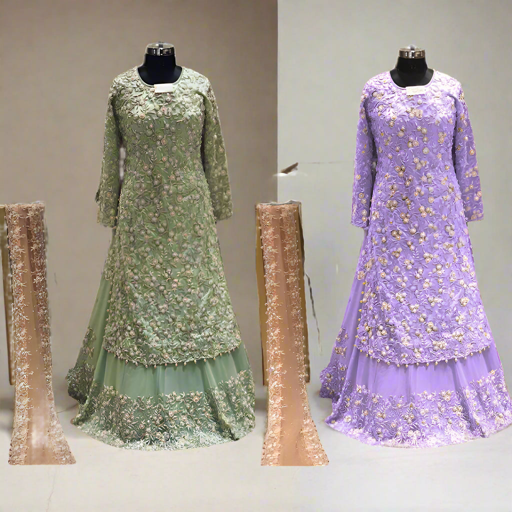 Floral Embroidered Lightweight Lehenga Set-Semi Stitched