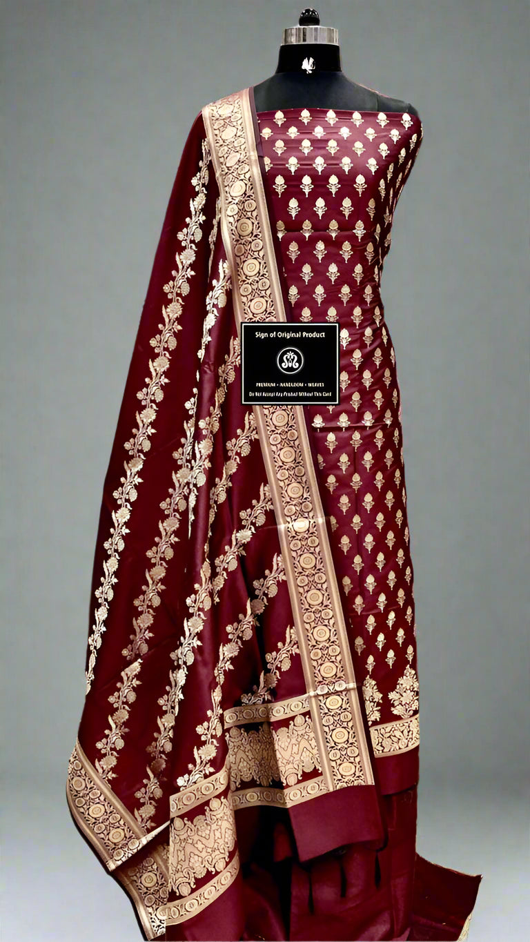 Luxurious Unstitched Banarasi Katan Silk 3-Piece Shalwar Suit