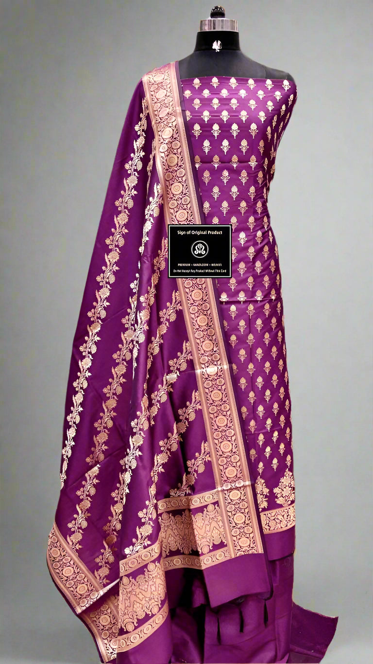 Luxurious Unstitched Banarasi Katan Silk 3-Piece Shalwar Suit