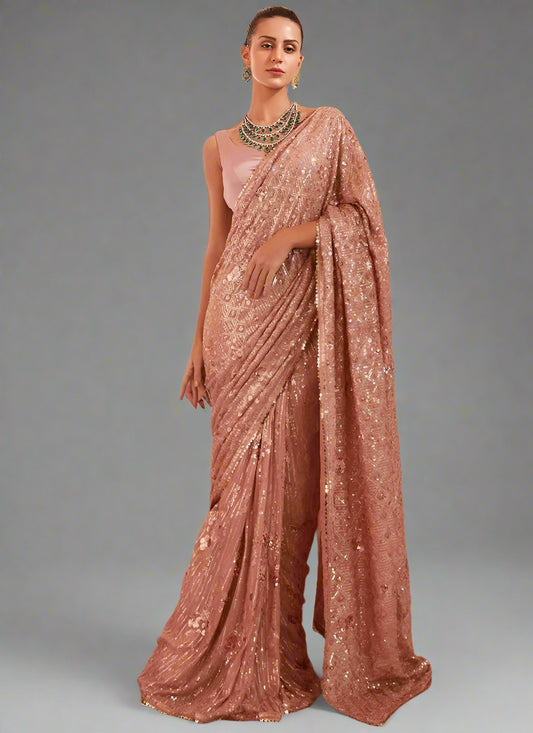 Diamond Pattern Sequin Embroidery Saree