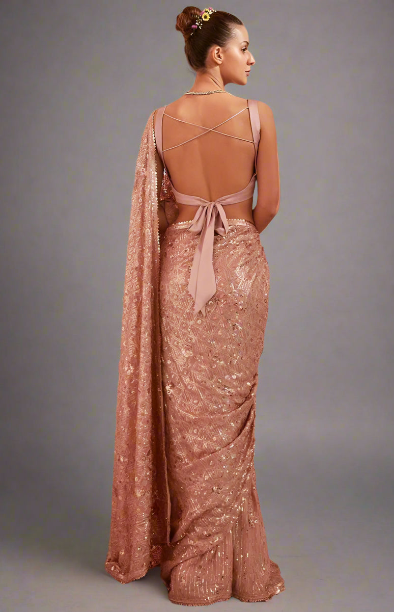 Diamond Pattern Sequin Embroidery Saree