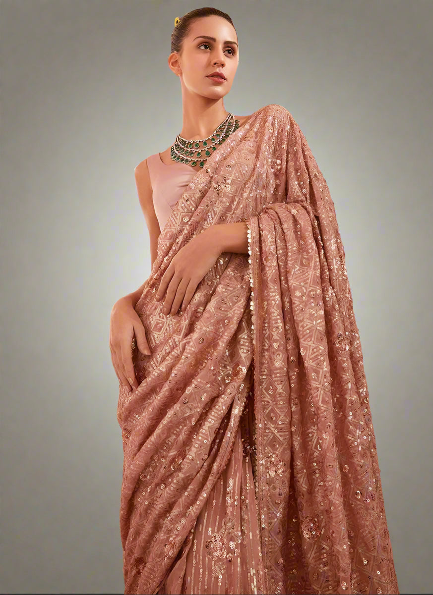 Diamond Pattern Sequin Embroidery Saree