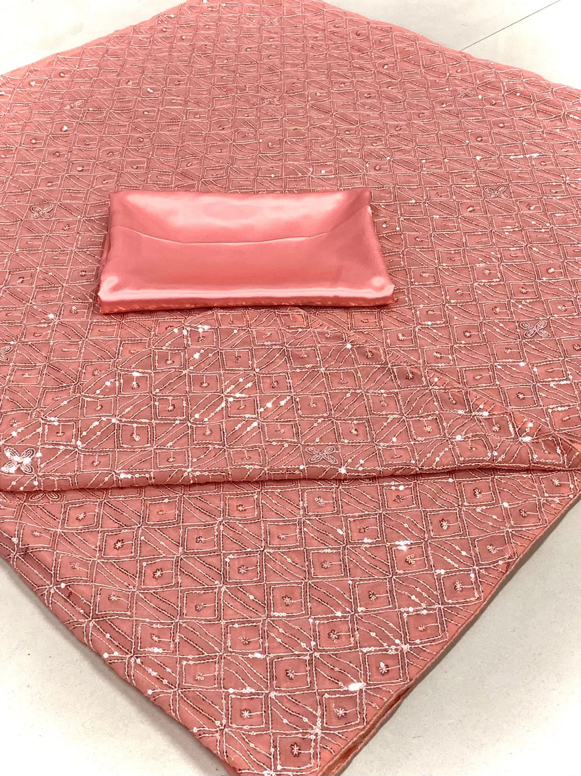 Diamond Pattern Sequin Embroidery Saree