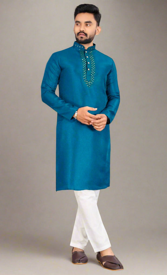 Men’s Silk Kurta with Semi-Cotton Pants