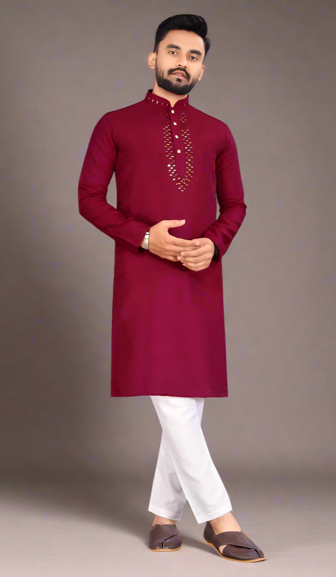 Men’s Silk Kurta with Semi-Cotton Pants