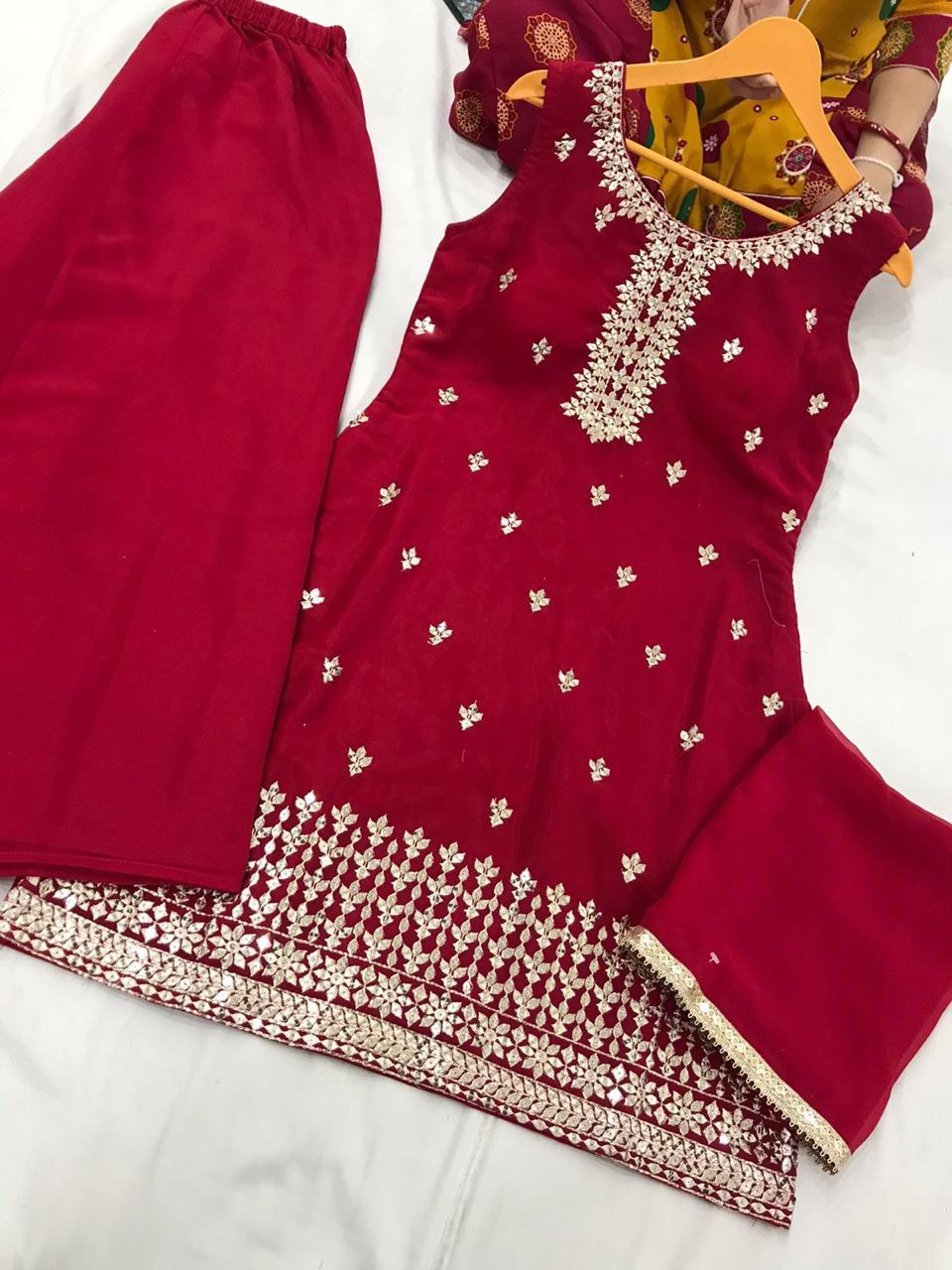 Embroidered Georgette Palazzo Set