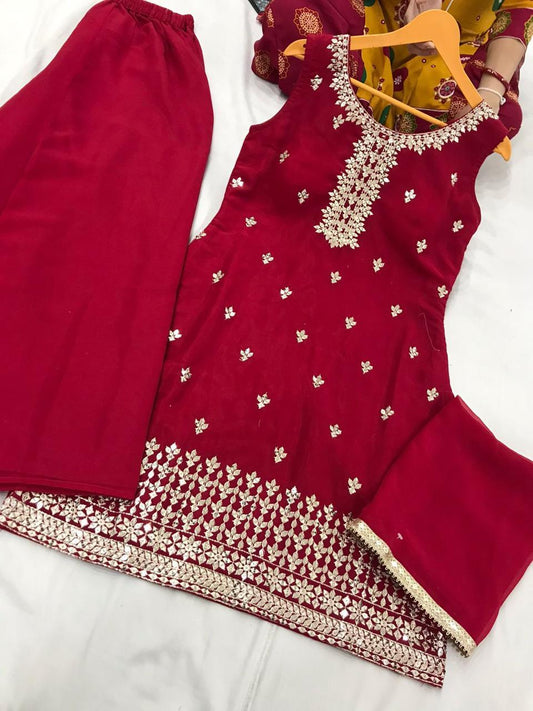 Embroidered Georgette Palazzo Set