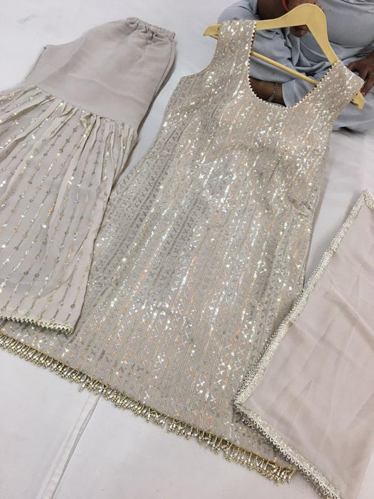 Sparkling Georgette Sharara Suit with Dupatta