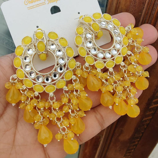 Bold Kundan Chandbali Earrings with Beaded Drops