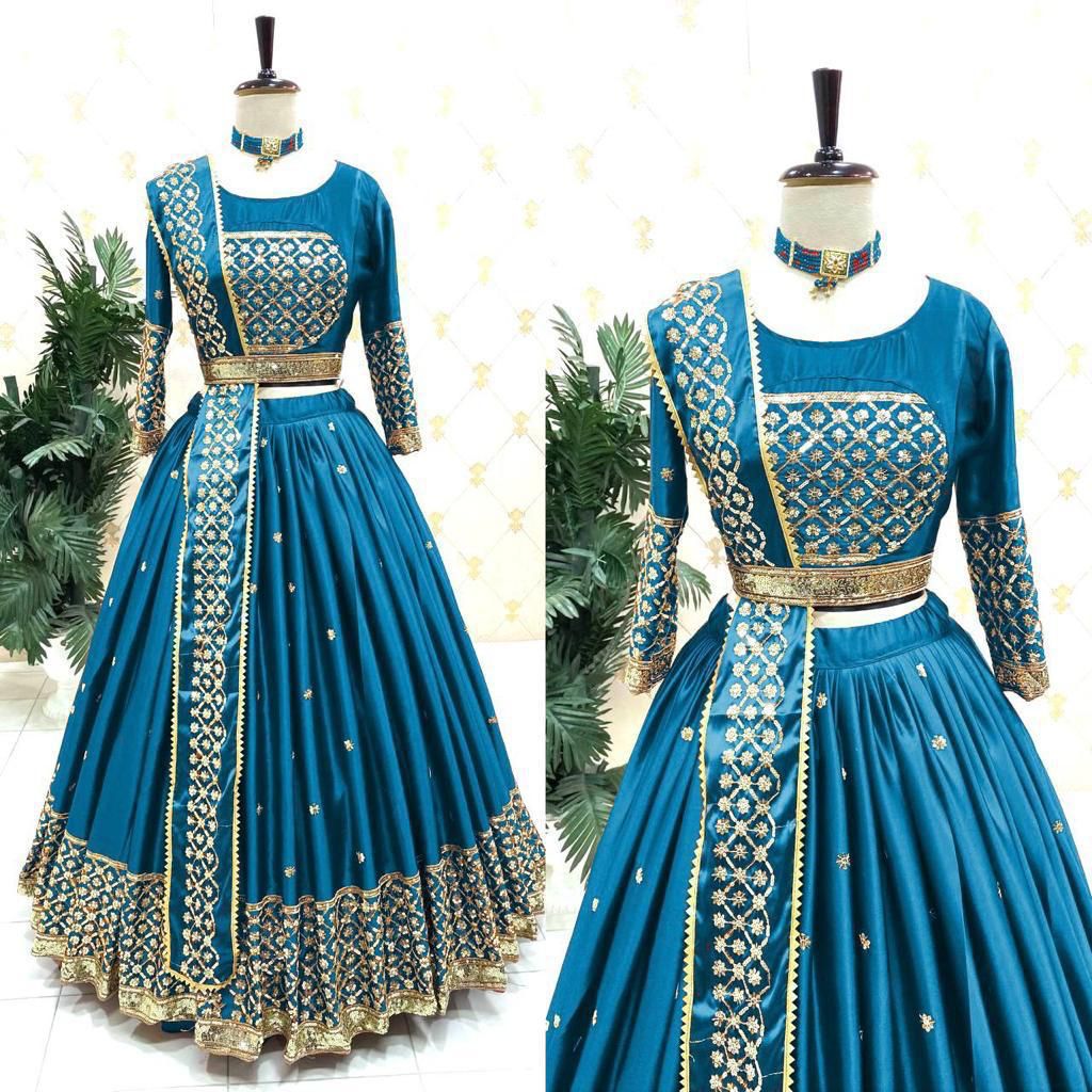 Malay Satin Silk Lehenga Set with Sequin Embroidery