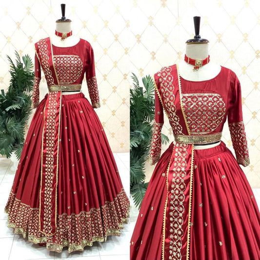 Malay Satin Silk Lehenga Set with Sequin Embroidery
