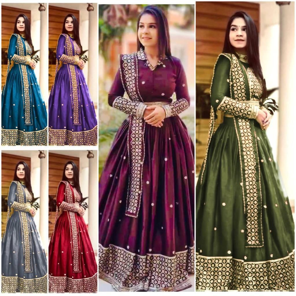 Malay Satin Silk Lehenga Set with Sequin Embroidery