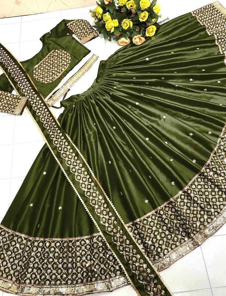 Malay Satin Silk Lehenga Set with Sequin Embroidery