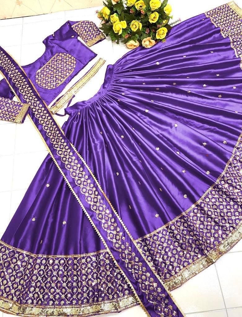 Malay Satin Silk Lehenga Set with Sequin Embroidery