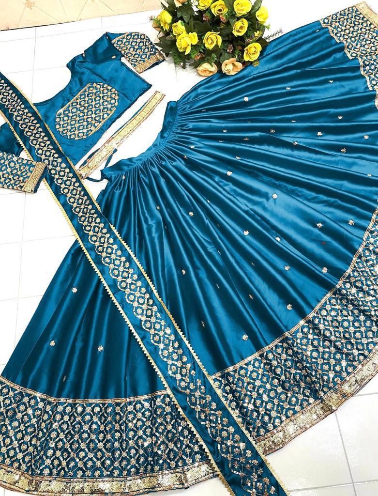 Malay Satin Silk Lehenga Set with Sequin Embroidery