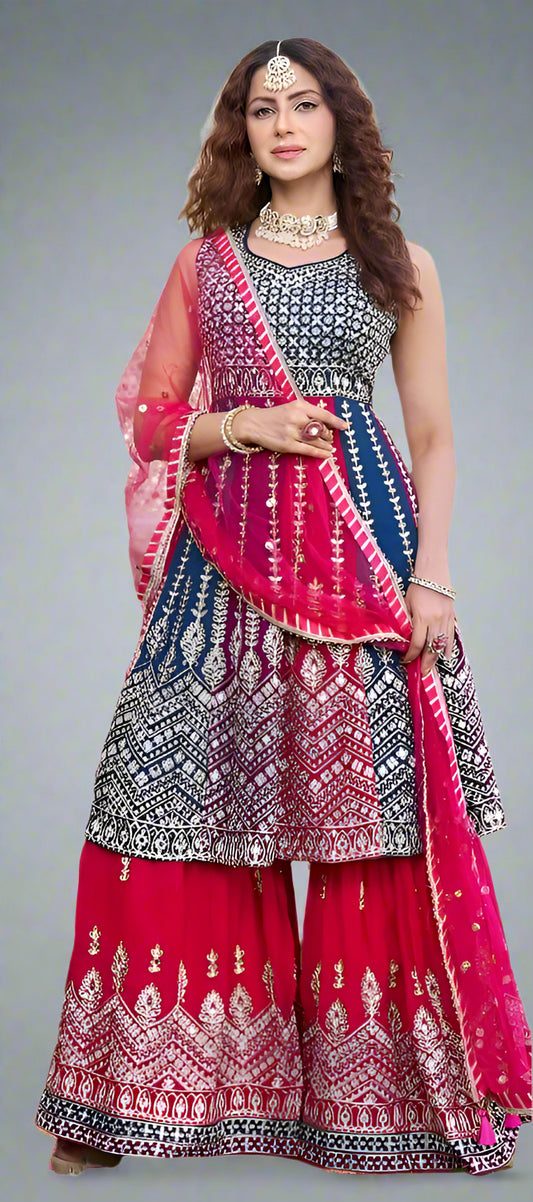 Multicolored Peplum Sharara Set