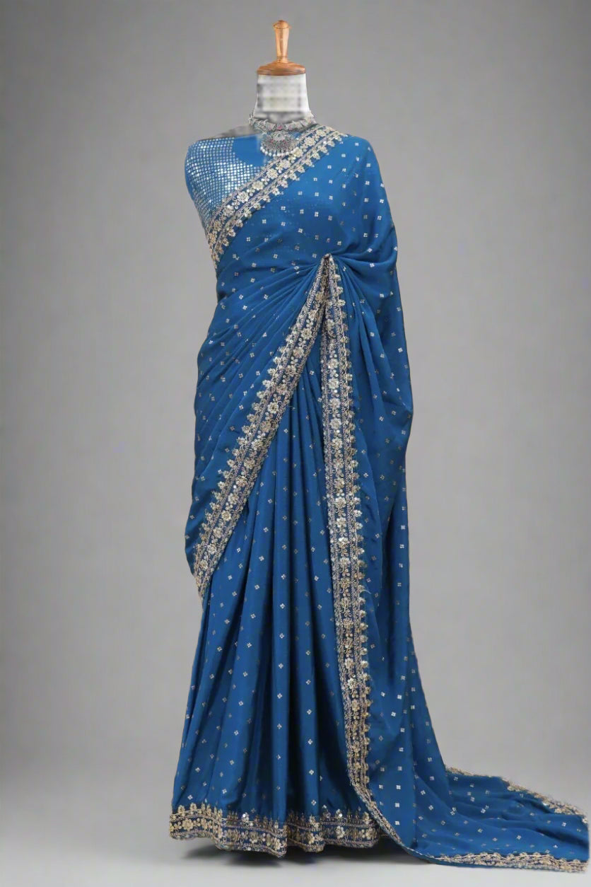 Zomato Silk Saree with Gold Embroidery & Sequins