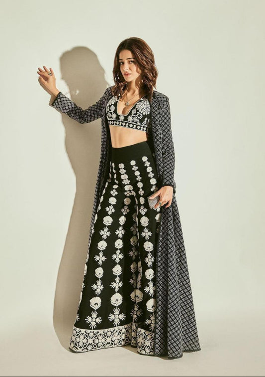 Black & White Shalwar & Shrug Set (Semi-Stitched)