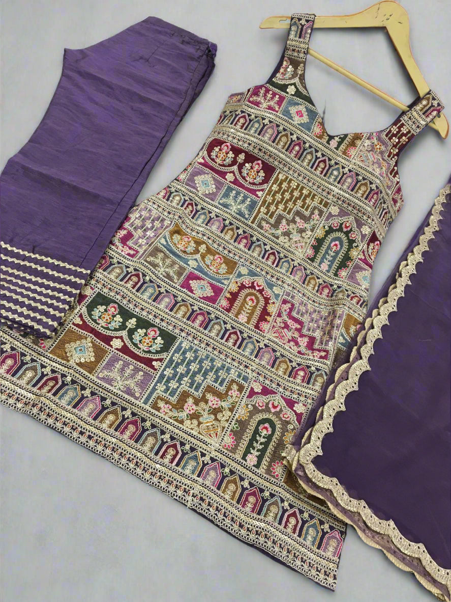 Vibrant Elegance: Ready-Made Embroidered Straight Pant Suit