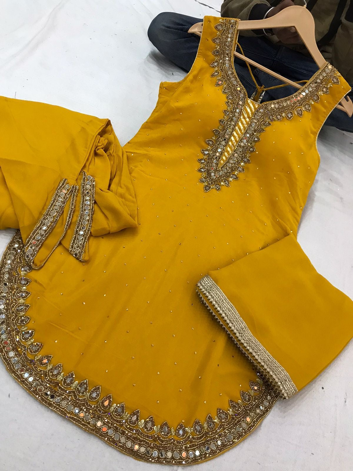 Dhoti Shalwar Set with Straight Shirt & Dupatta