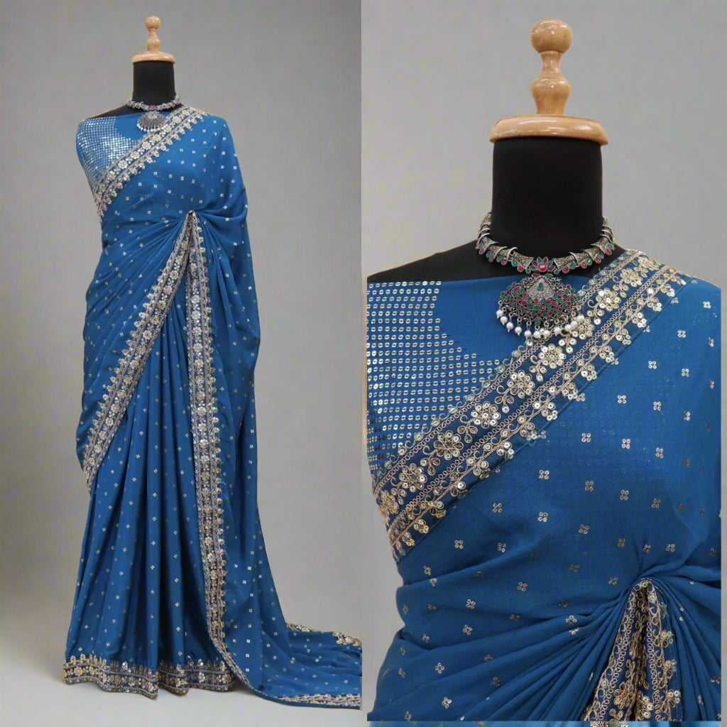 Zomato Silk Saree with Gold Embroidery & Sequins
