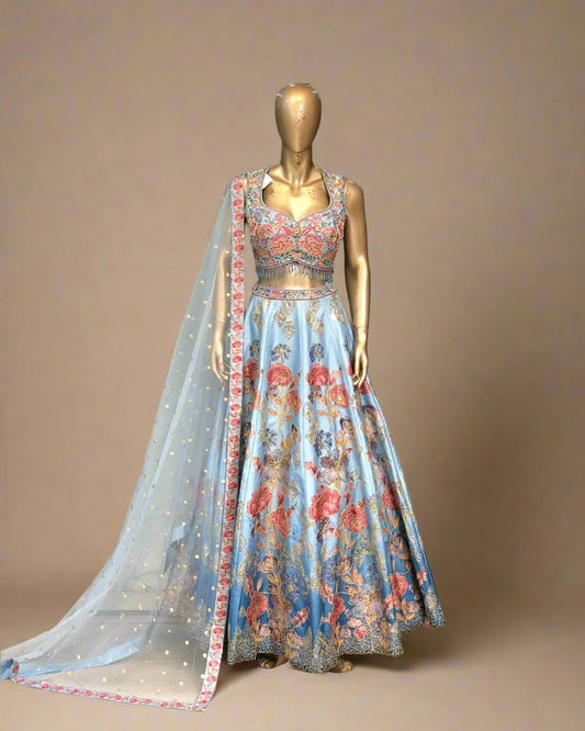 Garden of Starlight – Sky Blue Silk Lehenga Set