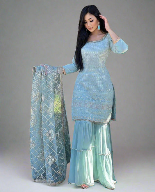 Glistening Embroidered Sharara Set