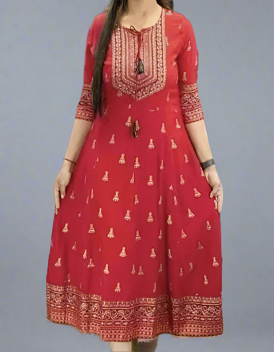 Casual Cotton Printed Kurti - Calf Length
