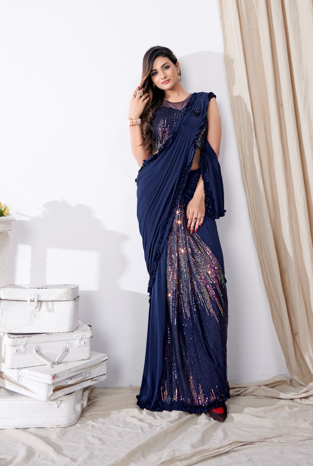 Sequin Peekaboo Ready-Made Saree