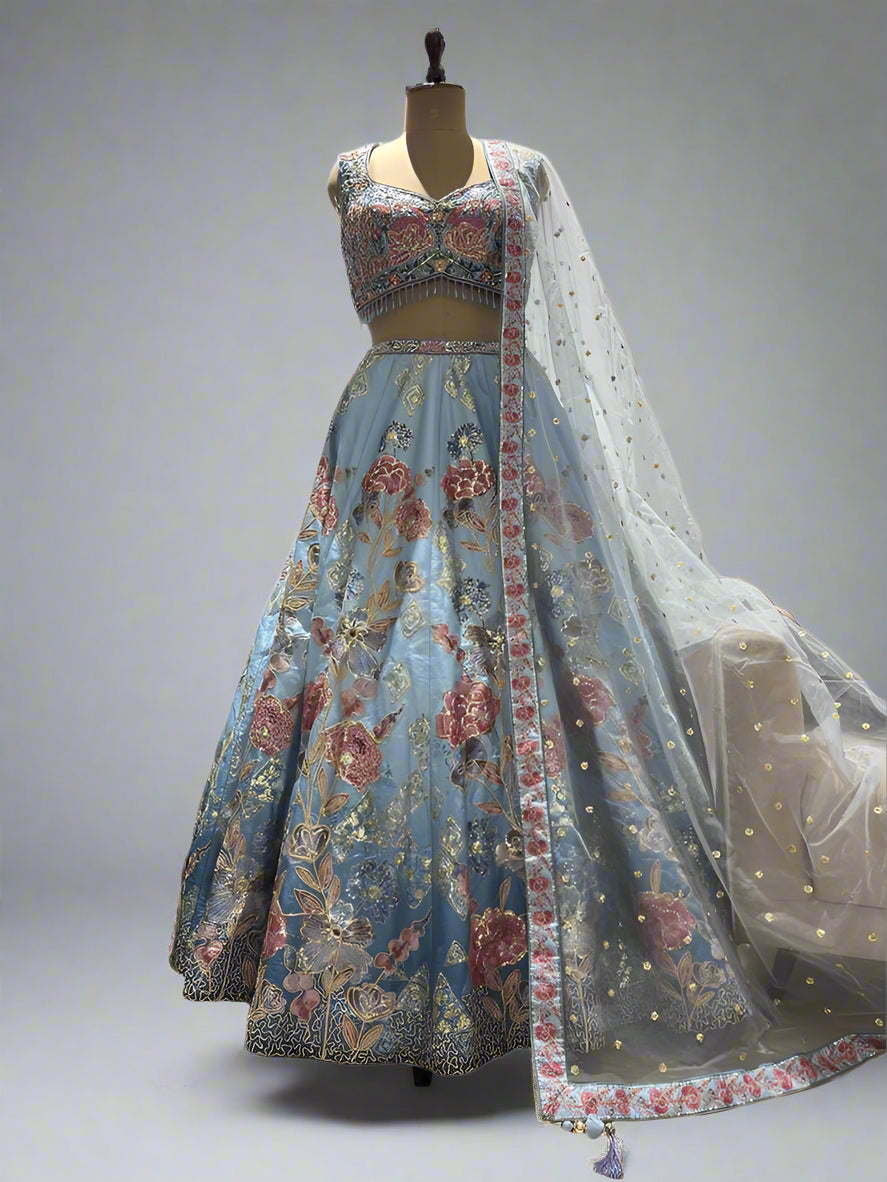 Garden of Starlight – Sky Blue Silk Lehenga Set