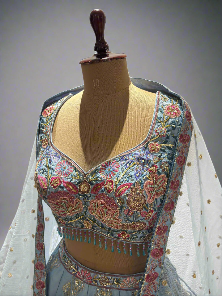 Garden of Starlight – Sky Blue Silk Lehenga Set