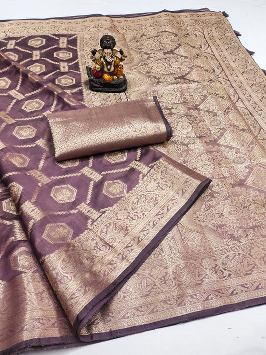 Organza Banarasi Silk Saree (Unstitched)