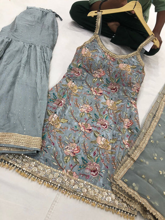 Radiant Floral Upada Silk Sharara Set