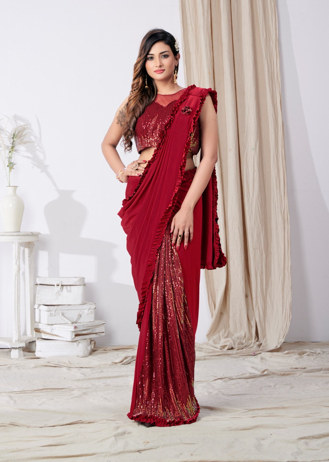 Sequin Peekaboo Ready-Made Saree